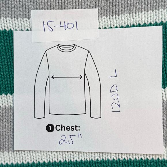 IZOD PREPPY VINTAGE STRIPE CREW NECK SWEATER GREEN WHITE GRAY LARGE - Picture 8 of 8